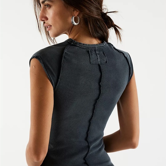 Free People Tops - Free People Washed Black Ribbed Cap-Sleeve Tank
